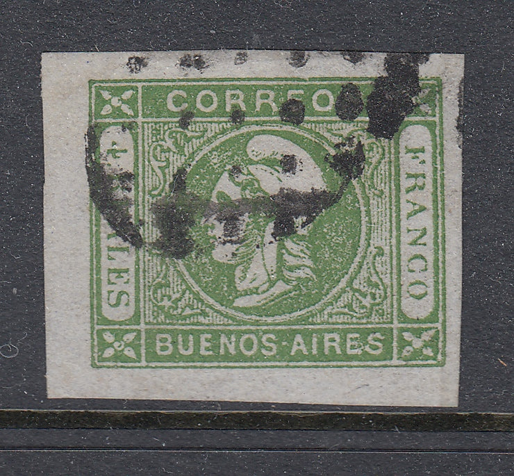 Argentina Buenos Aires 1859 4r Green Cabecitas Fine Impression Used. Scott 9