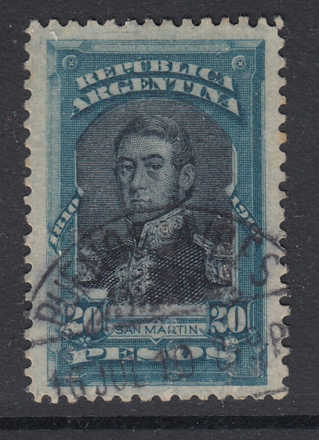 Argentina 1910 20p Deep Blue & Indigo Centenary Used. Scott 175