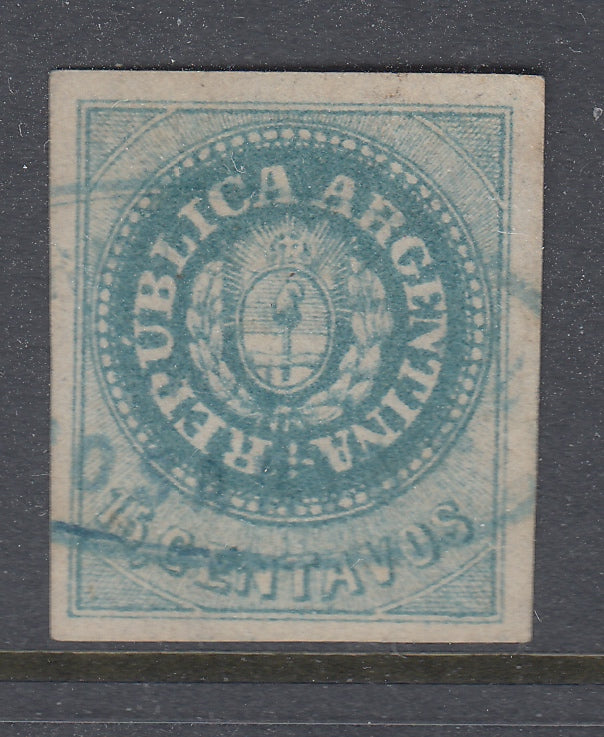 Argentina 1862 15c Blue Escudito Used. Scott 7