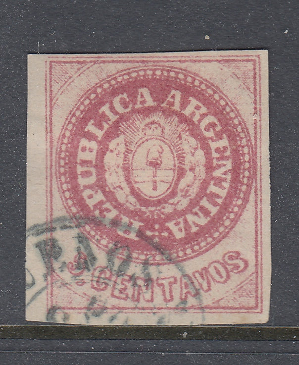 Argentina 1863 5c Rose, Broad C No Accent Worn Plate Used. Scott 7Cm