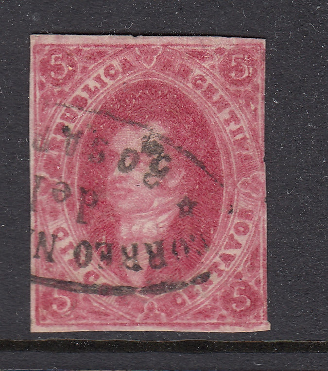 Argentina 1872 5c Carmine Rivadavia Used. Scott 14