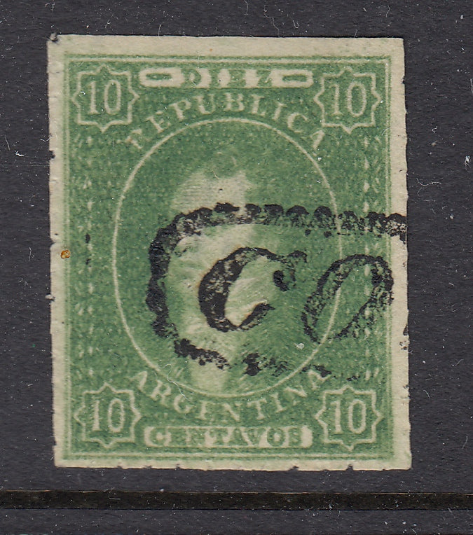 1864-67 10c Green Rivadavia Used. Scott 12