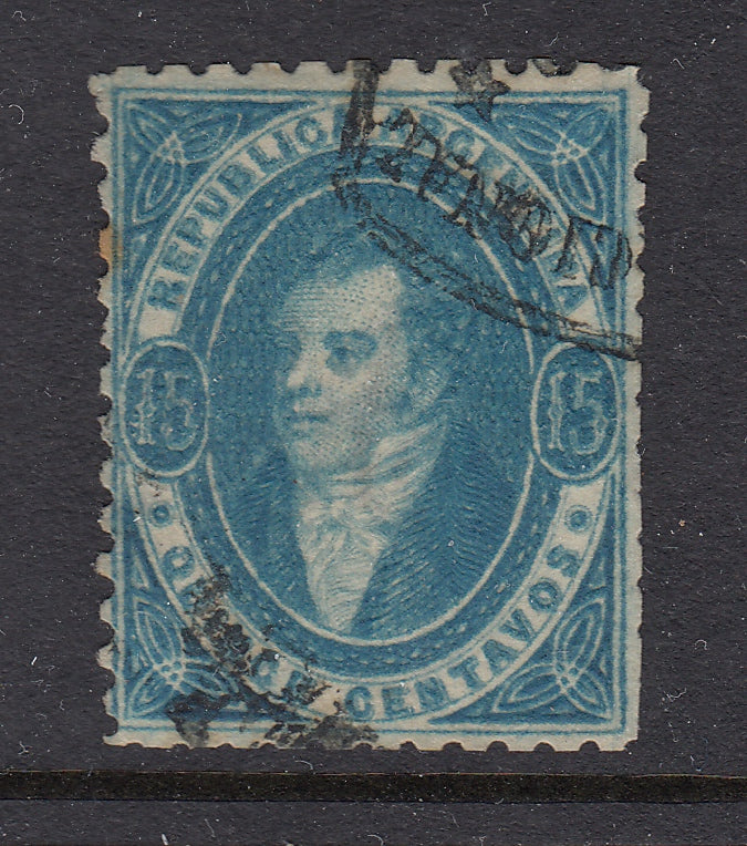 Argentina 1864-67 15c Blue Rivadavia Semi Clear Impression Used. Scott 13