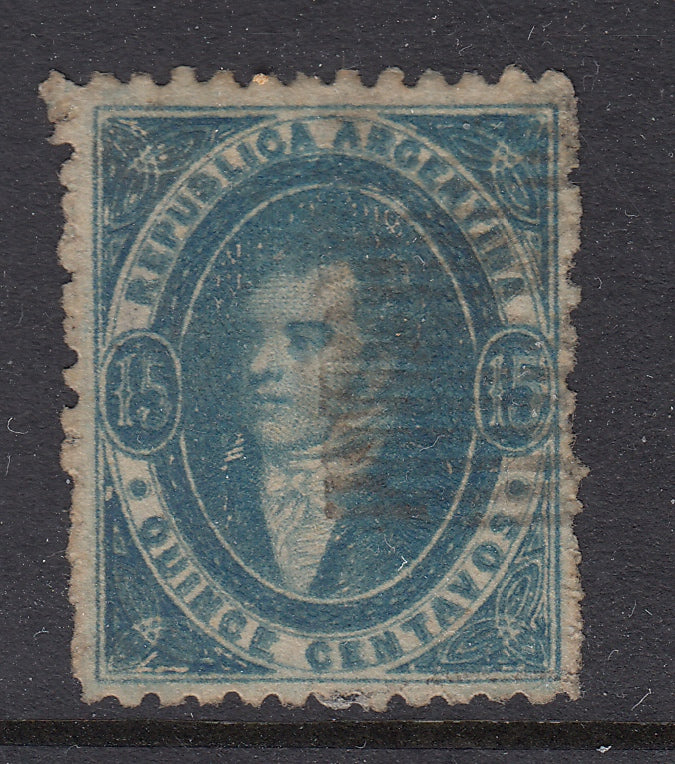 Argentina 1864-67 15c Slate Blue Rivadavia Worn Impression Used. Scott 13g