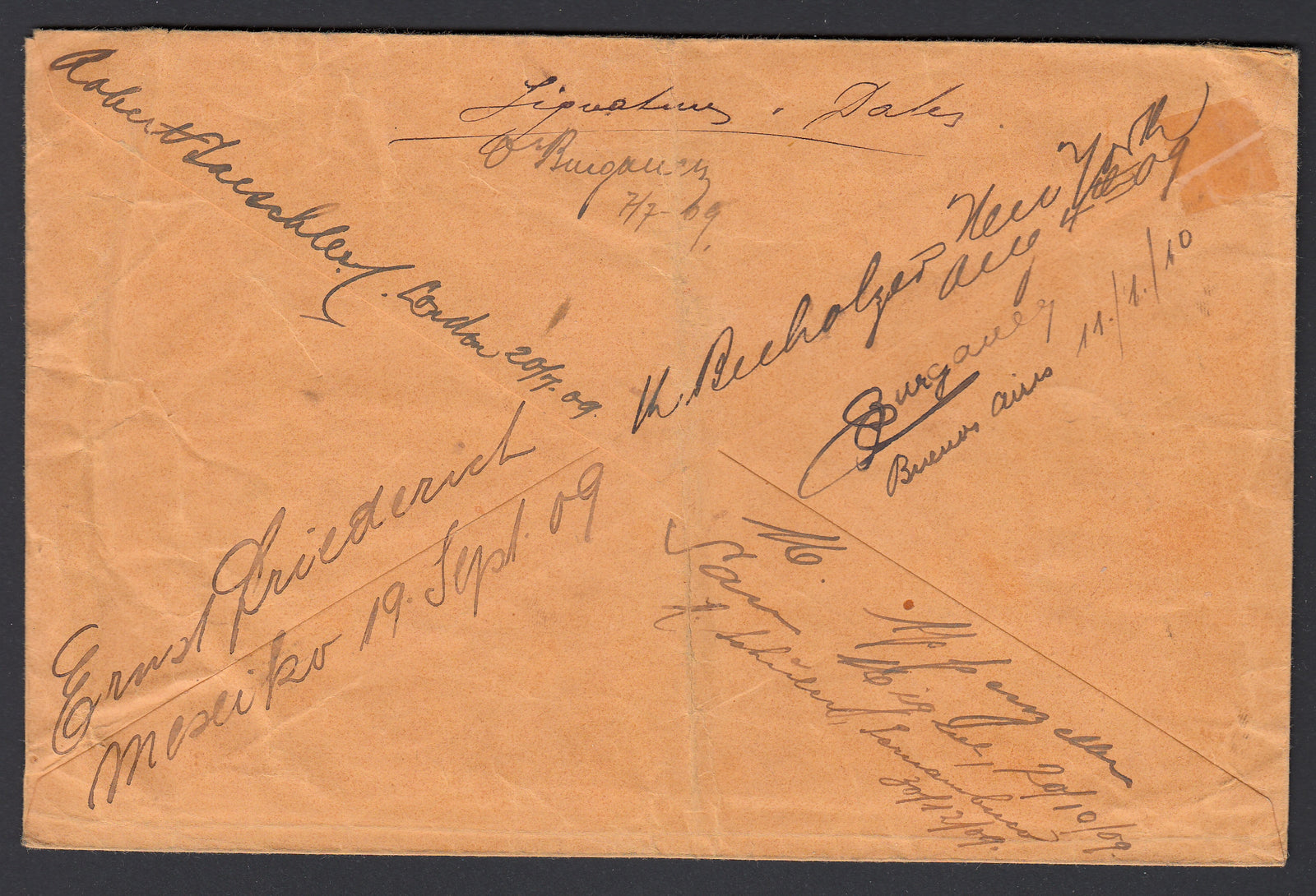 Round The World 1909 Cover. Eight countries including Argentina, Brazil, El Salvador & Mexico