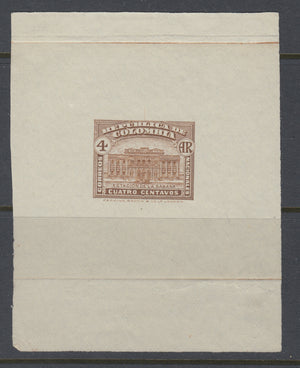 Colombia 1917 4c Brown Acknowledgement of Receipt Sabena Station Die Proof. Scott H18 var