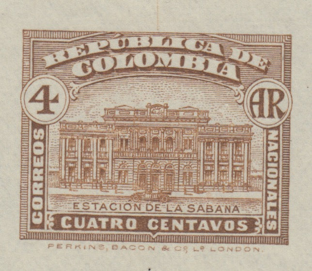 Colombia 1917 4c Brown Acknowledgement of Receipt Sabena Station Die Proof. Scott H18 var