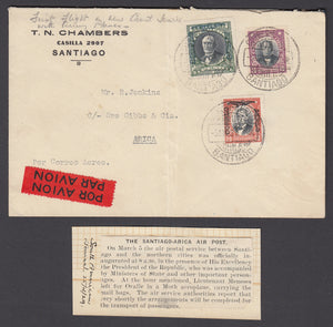 Chile 1929 Santiago to Arica First Flight Cover (Inauguration of Línea Aérea Aeropostal Santiago-Arica)