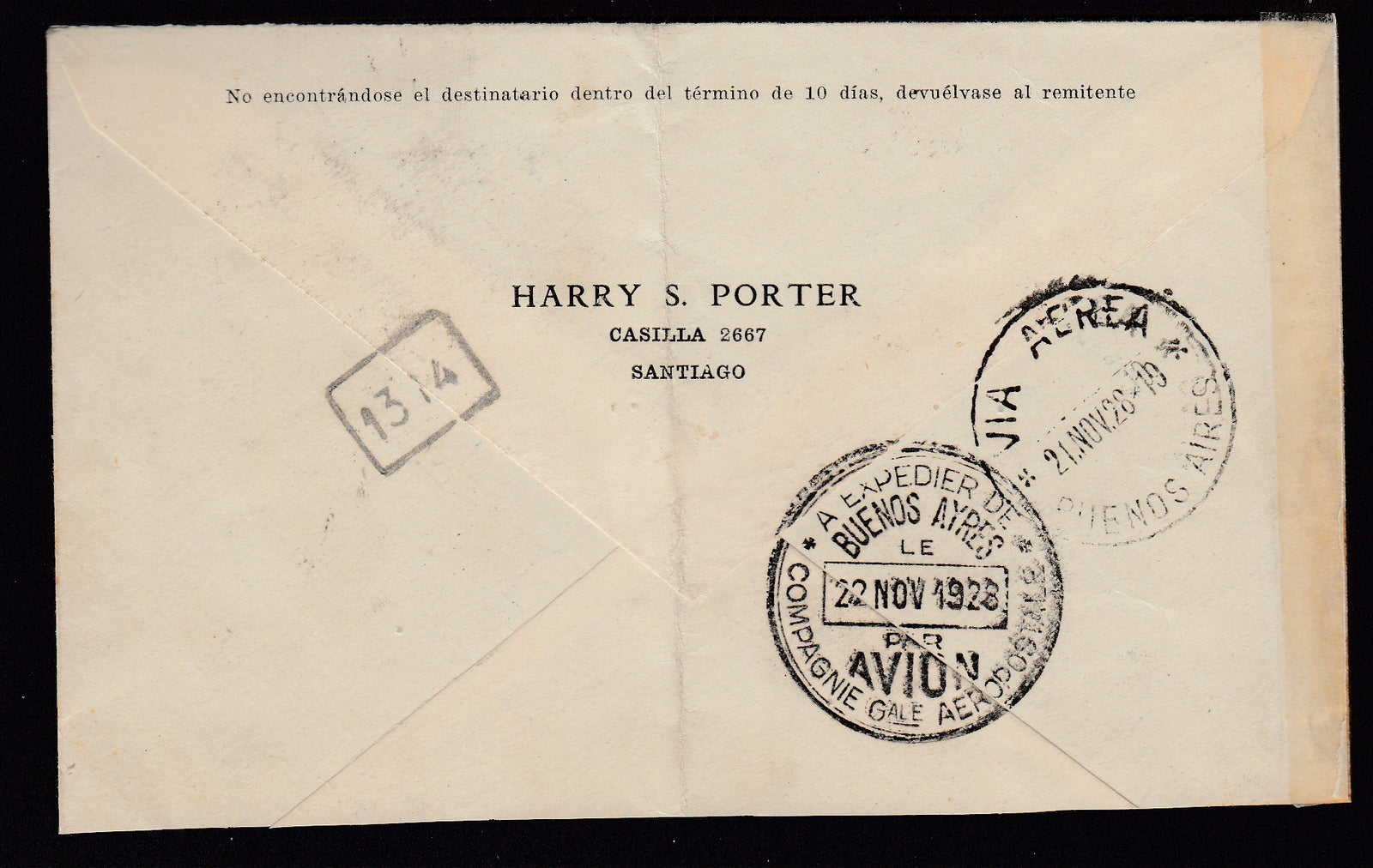 Chile 1928 First Flight Mermoz Cover, Santiago to Buernos Aires