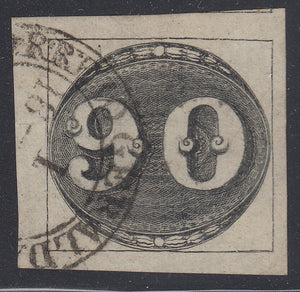 Brazil 1843 90r Black Bull's Eye, Fine Impression, Used. Scott 3