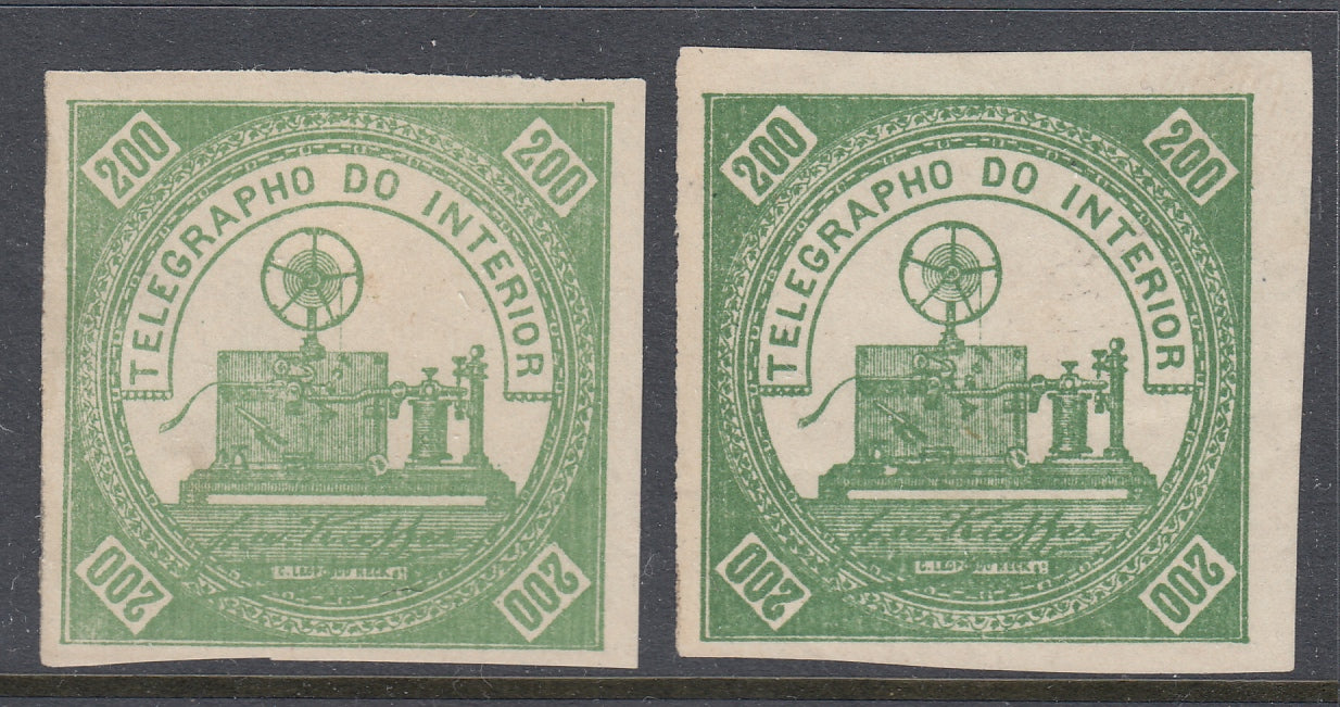 Brazil 1871 200r Green Telegraph in Both Shades Mint. RHM T-4 & T-4a