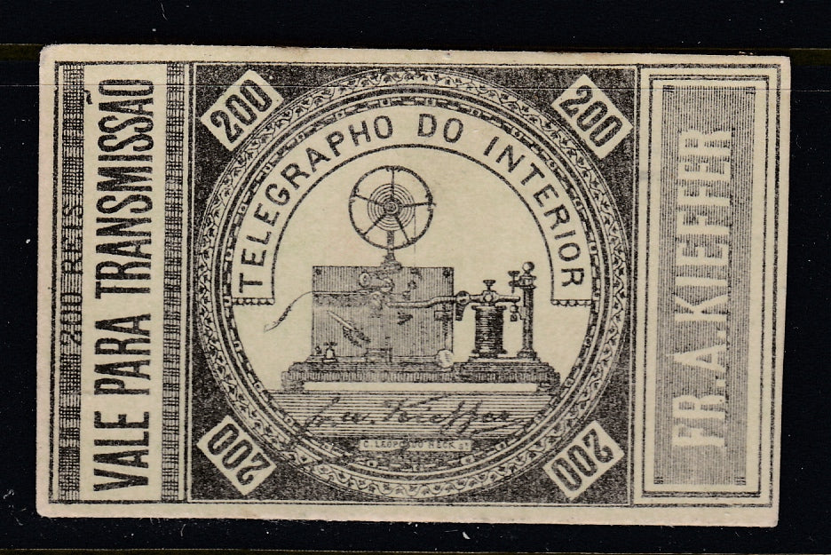 Brazil 1873 200r Kieffer Telegraph Black on Ivory MNG. RHM T-7b