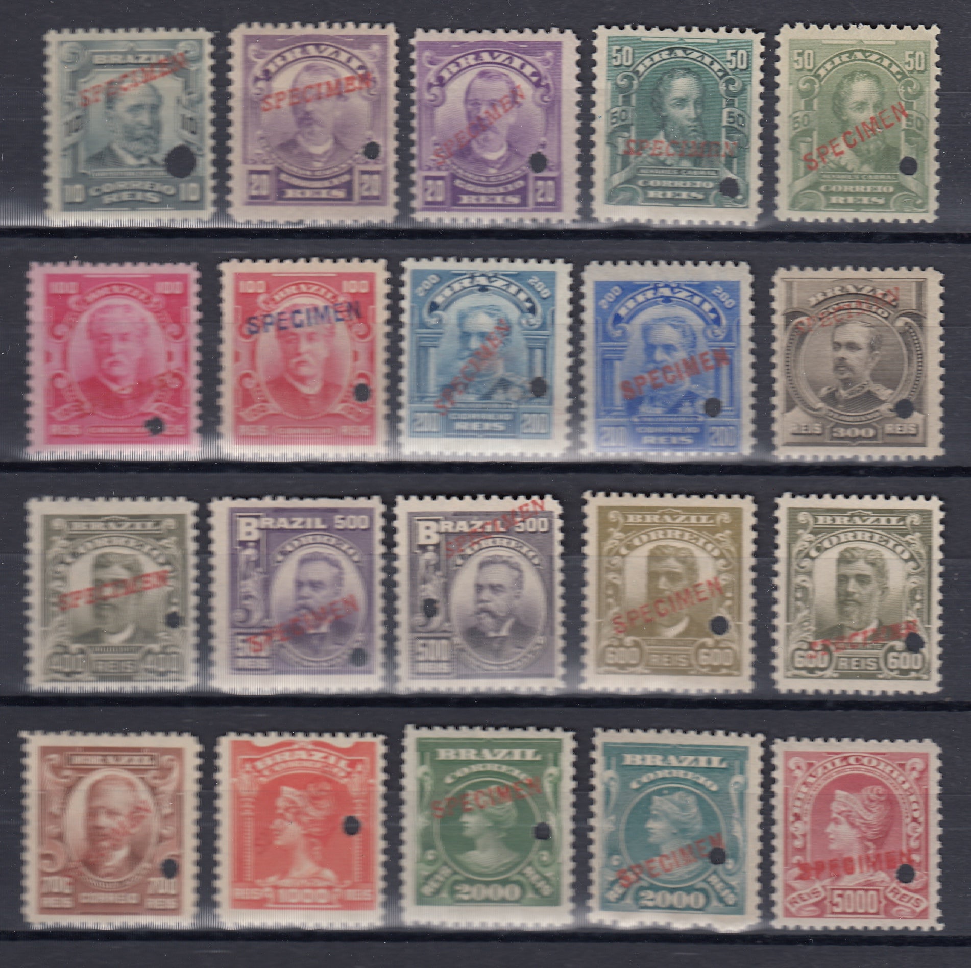 Brazil 1906-16 Complete Specimen Set + Shades MNH. Scott 174-188 var