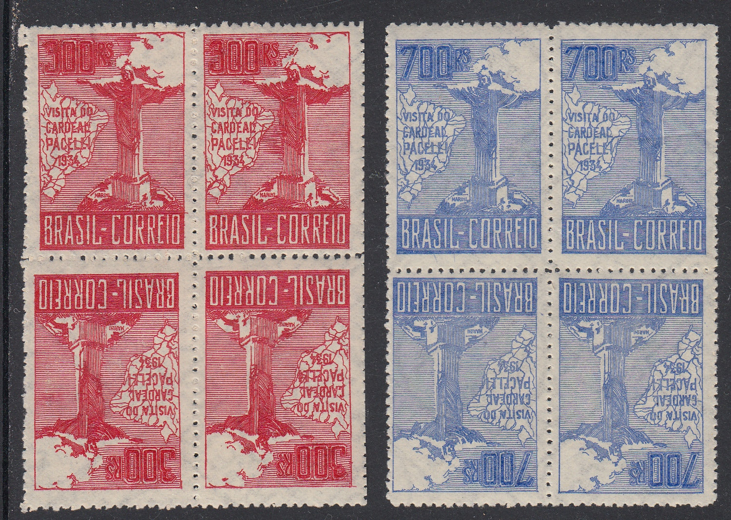 Brazil 1934 Cardinal Pacelli Tete-Beche Blocks MNH. Scott 392a & 393a