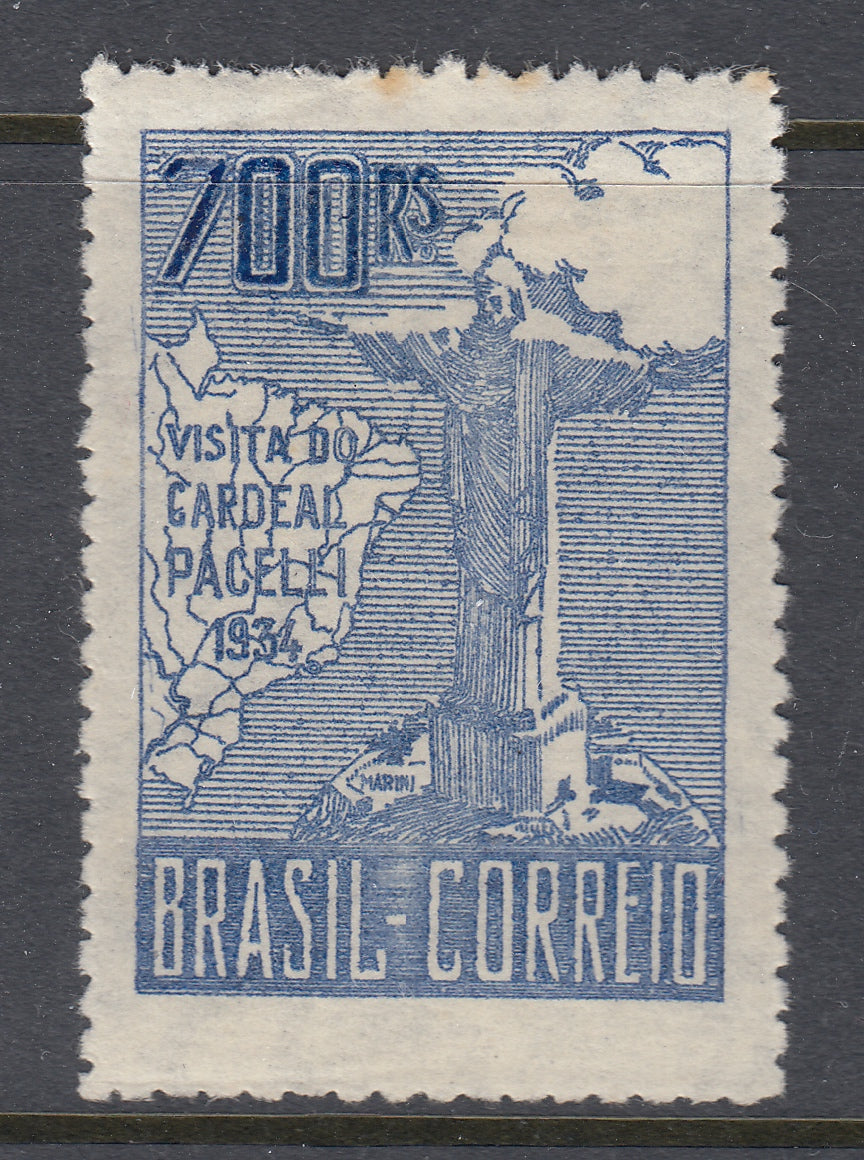 Brazil 1934 700r Gray Blue Type II Cardinal Pacelli LM Mint. Scott 393b
