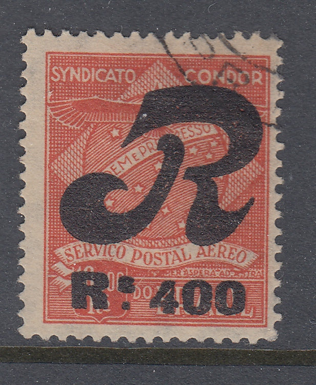 Brazil 1930 400r on 10,000r Condor Registration Stamp Used. Scott 1CLF2