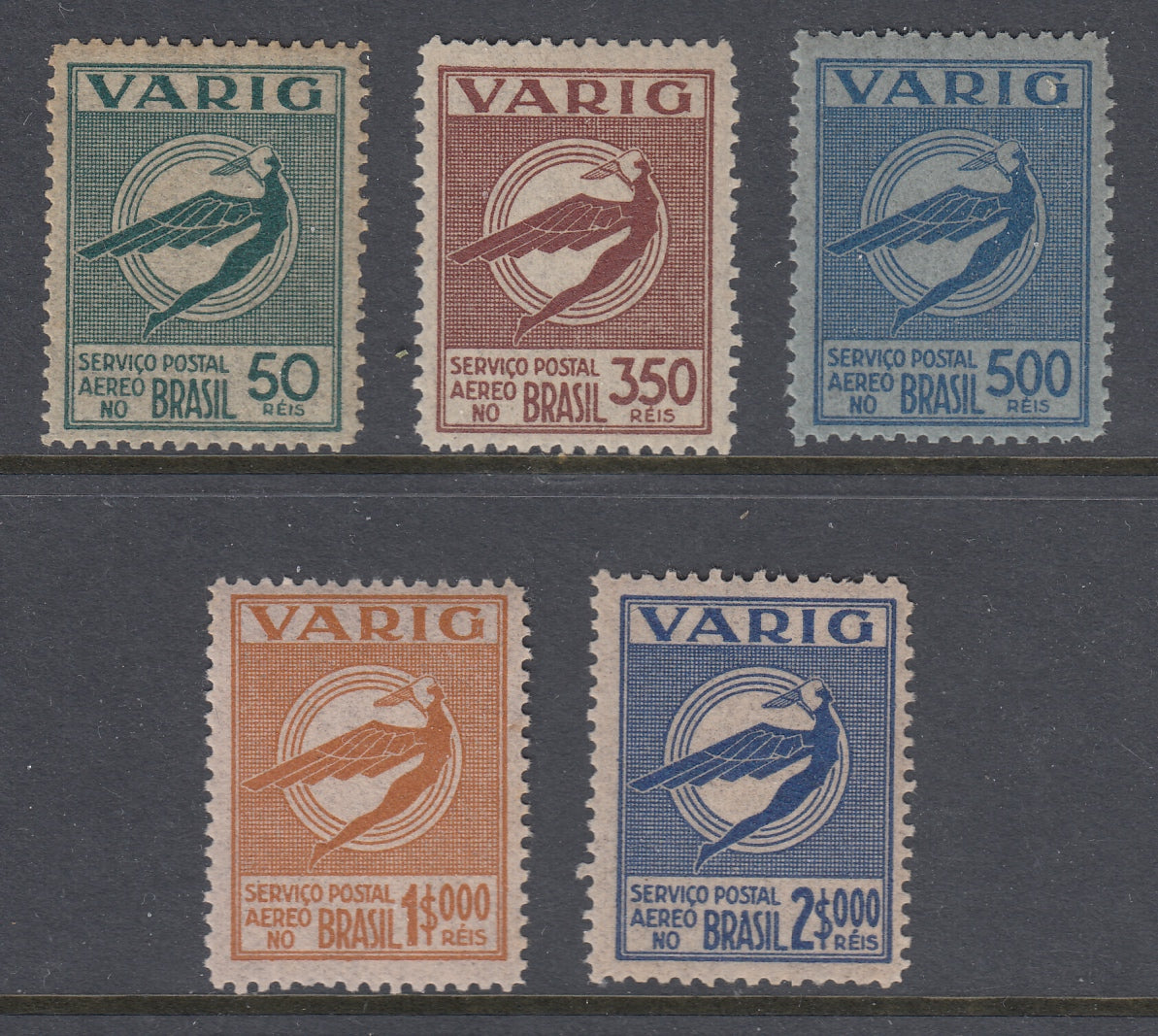 Brazil 1933 Varig Icarus Complete Set MNH. Scott 3CL25-3CL29