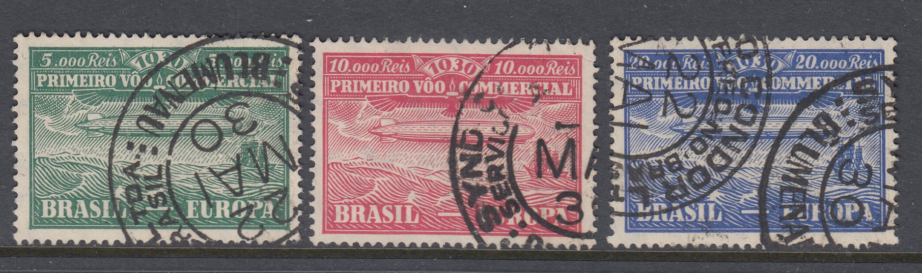 Brazil 1930 Zeppelin Complete Set Used. Scott 4CL1-4CL3