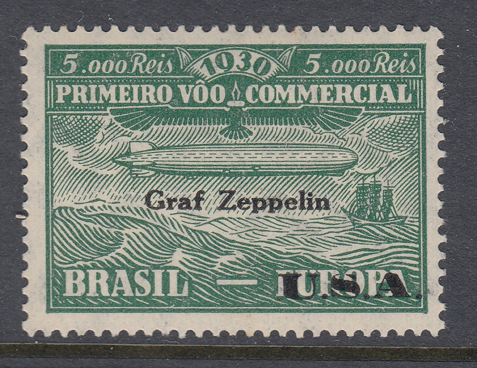 Brazil 1930 USA 5000r Green Zeppelin Overprint MNH. Scott 4CL8