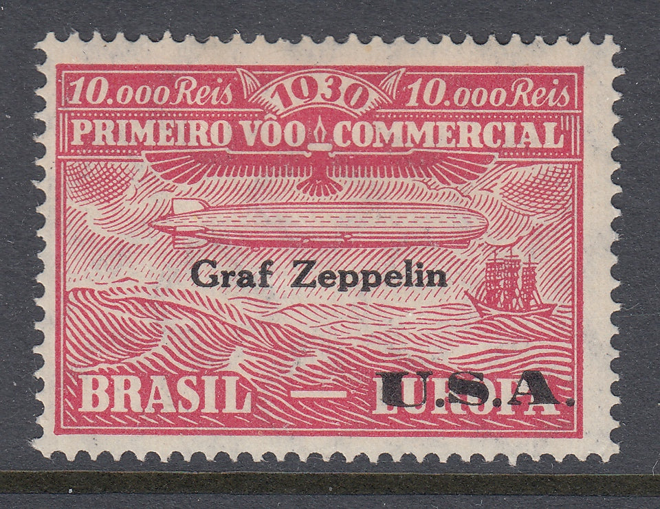 Brazil 1930 USA 10,000r Red Zeppelin Overprint M Mint. Scott 4CL9