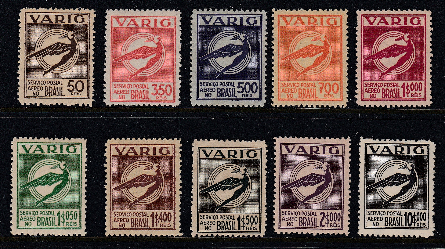 Brazil 1931 Varig Icarus Complete Set MNH. Scott 3CL13-3CL22