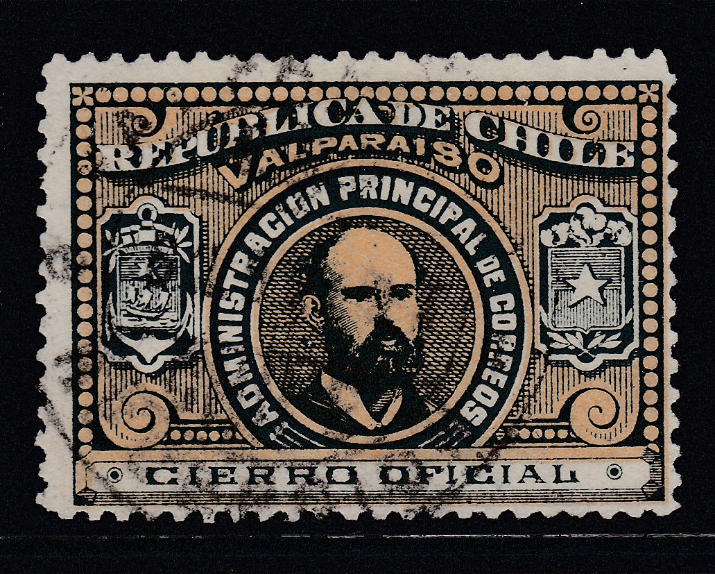 Chile 1895 Arturo Prat Valparaiso Cierro Oficial Blue & Brown Used. SOFICH CO12