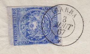 Ecuador 1865-72 Medio Real Ultramarine on Wrapper with Ibarra Cancellation