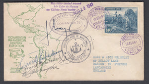 Chile 1941 Richardson Pan American Highway Expedition Cover, Cape Horn to England with Six Signatures