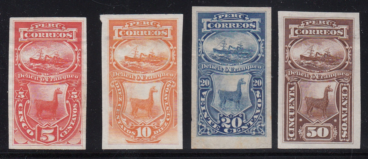 Peru 1874-79 Postage Due Steamship & Llama Set Plate Proofs. Scott J2-J5 var