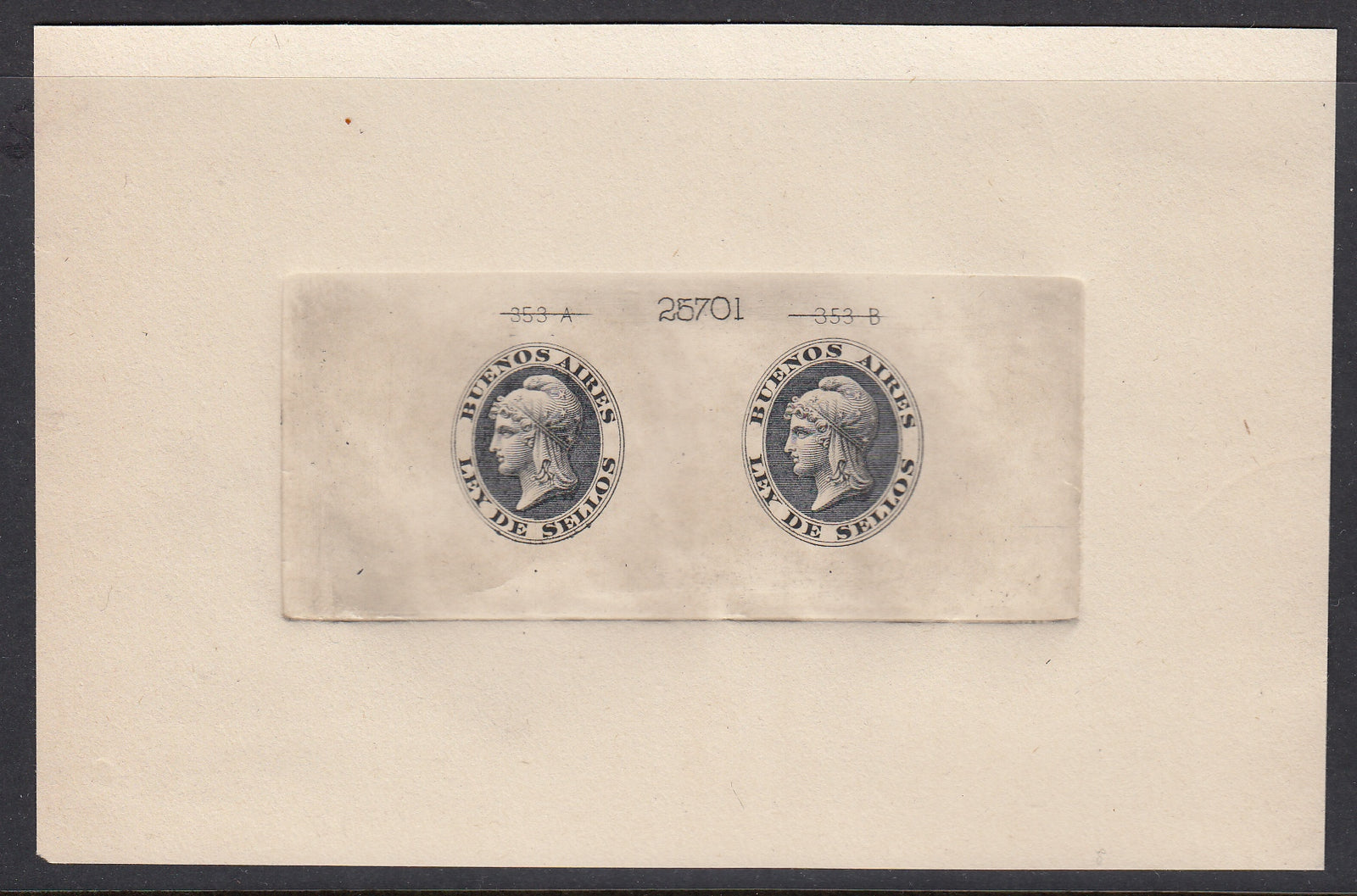 Argentina Buenos Aires 1869 Ley de Sellos Liberty Head Die Proof