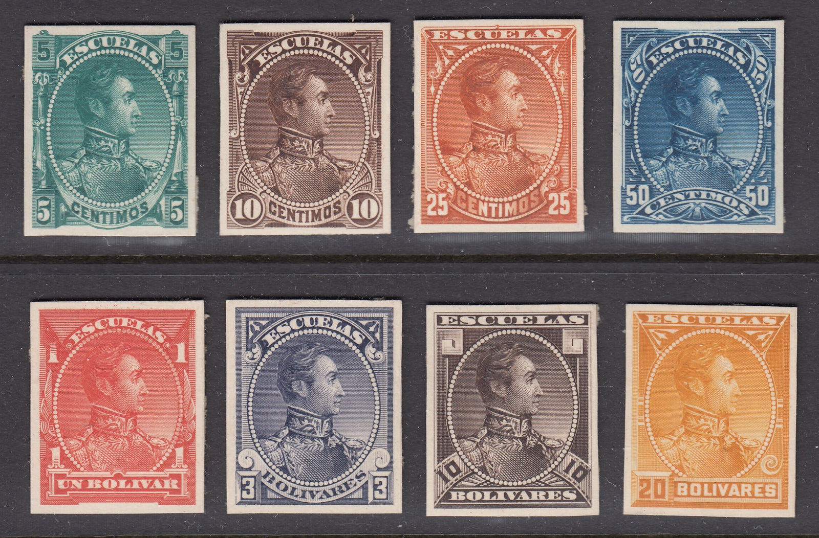 Venezuela 1882-88 Bolivar Plate Proofs Complete Set. Scott 79-86