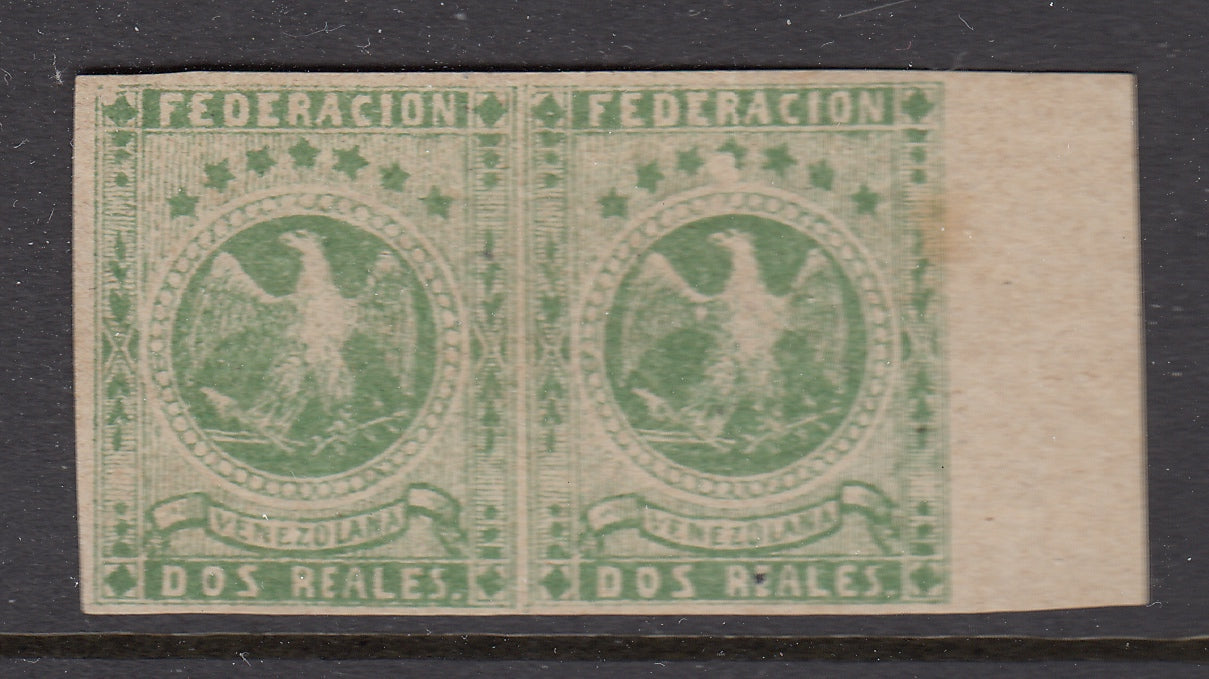Venezuela 1863-64 2r Green Marginal Pair MNG. Scott 14