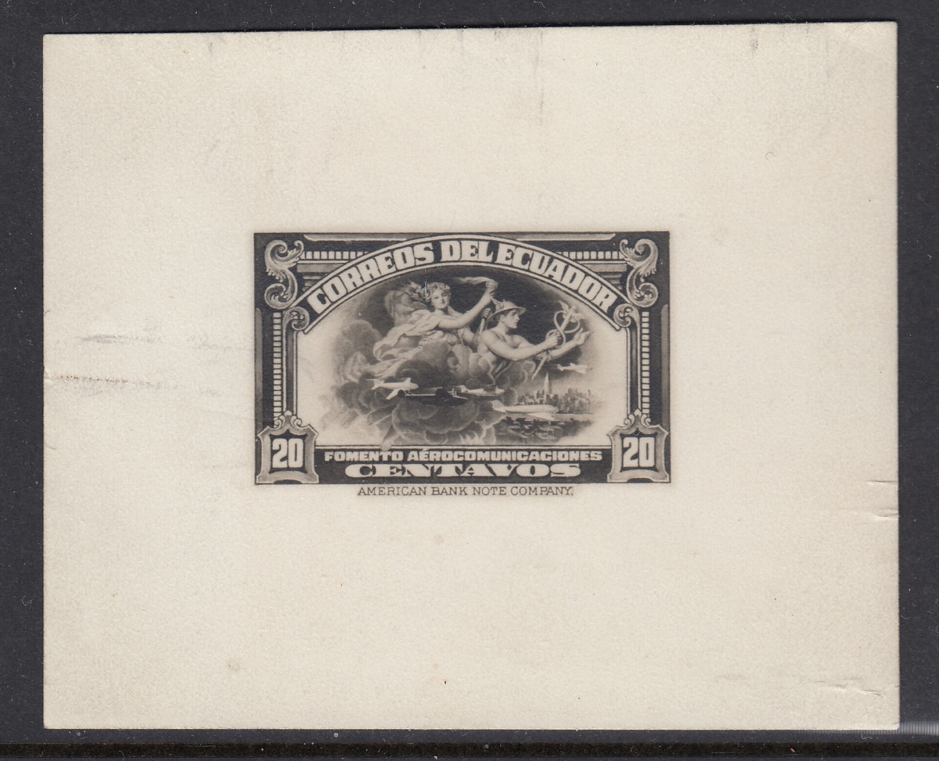 Ecuador 1946 20c Air Post Postal Tax ABNC Photographic Proof. Scott RAC 3 var