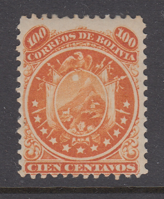 Bolivia 1868-69 100c Deep Orange Eleven Stars LM Mint. Scott 18