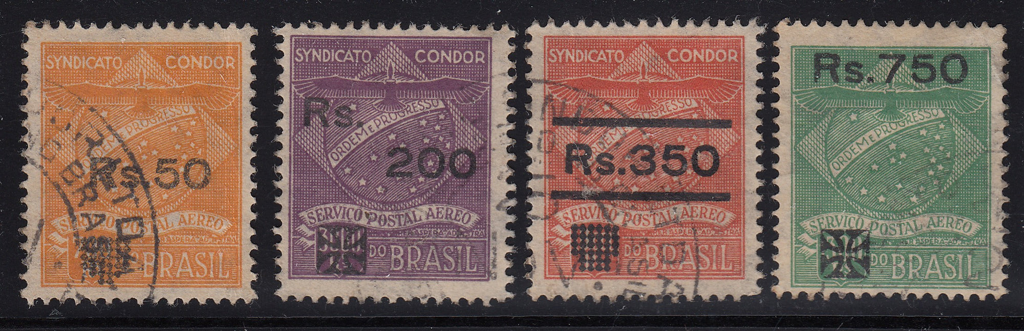 Brazil 1930 Syndicato Condor Complete Airmail Overprint Set Used. Scott 1CL10-1CL13