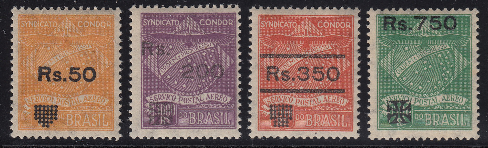 Brazil 1930 Syndicato Condor Complete Airmail Overprint Set MNH. Scott 1CL10-1CL13