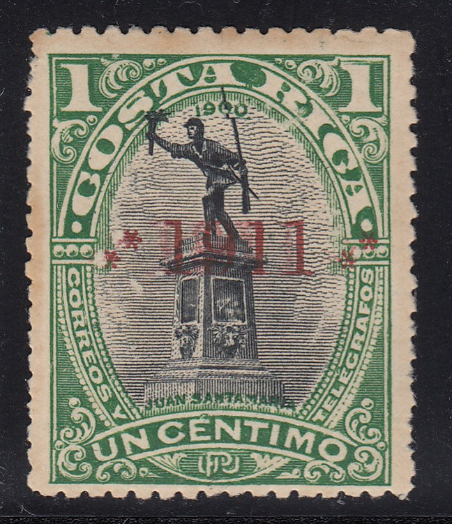 Costa Rica 1911 1c Green & Black Double Overprint M Mint. Scott 78var (unlisted)