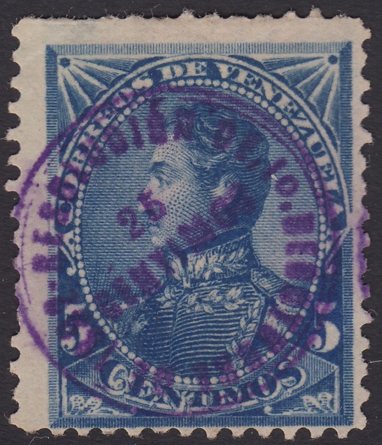 Venezuela 1892 25c on 5c Blue Resolucion Overprint MNG. Scott 100