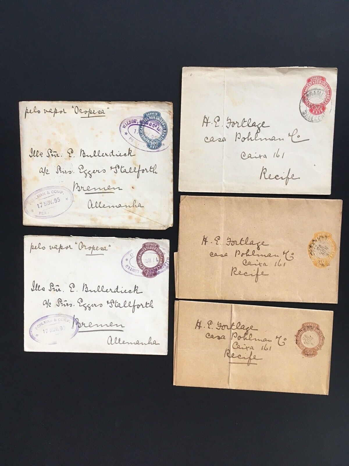 Brazil 1892-94 Liberty Head Postal Stationery, Five Values, Two to Germany