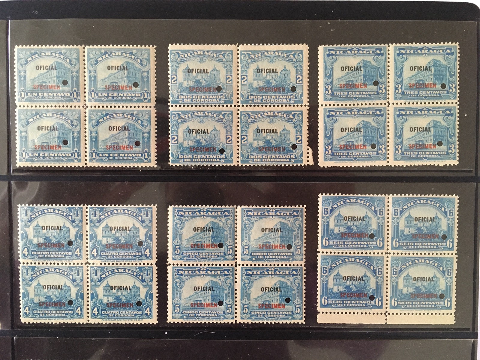 Nicaragua 1915 Officials Complete Specimen Set in Blocks MNH. Scott O260-O270