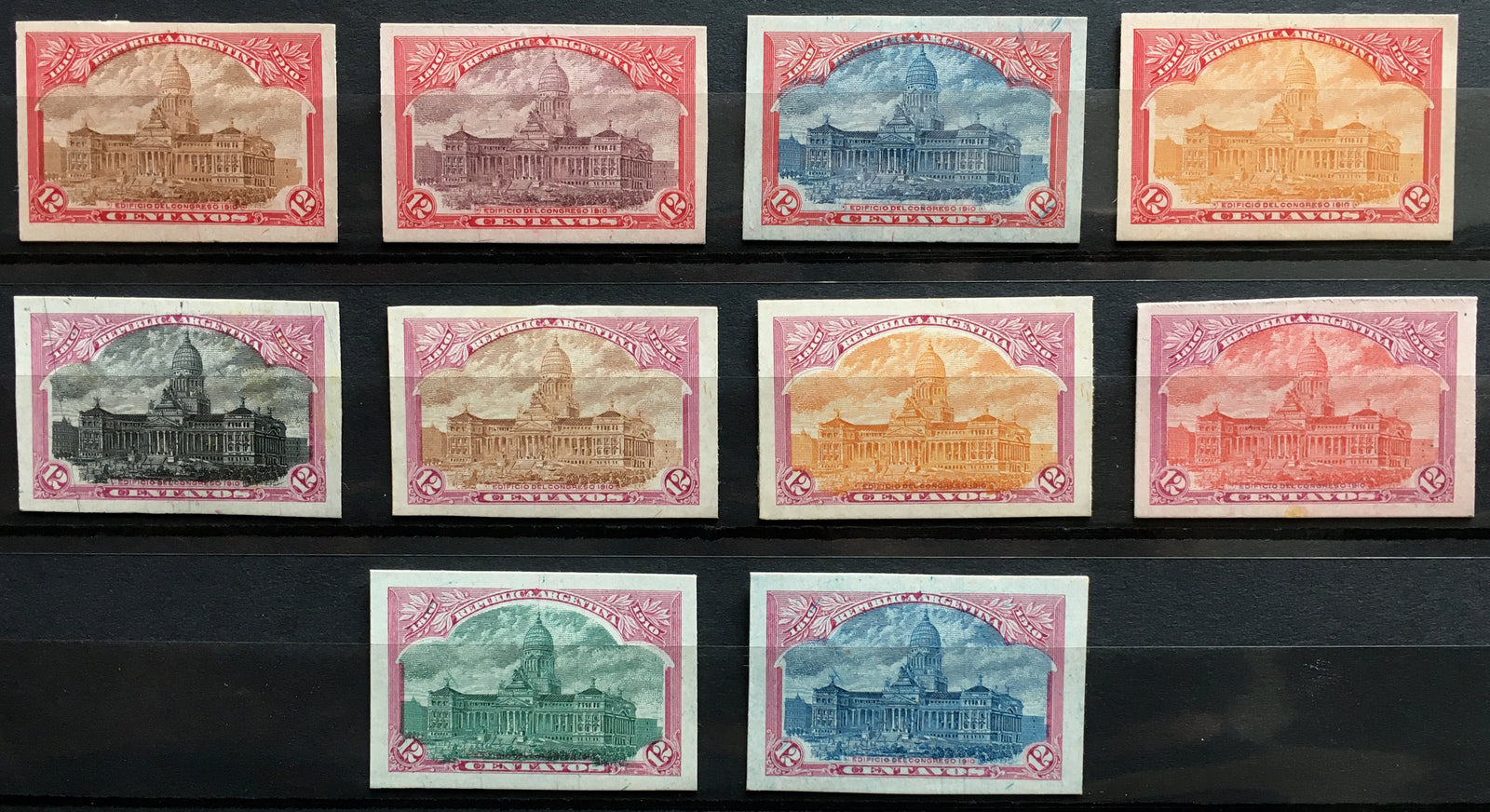 Argentina 1910 Centenary 12c Plate Proof Colour Trials x 46. Scott 167 var