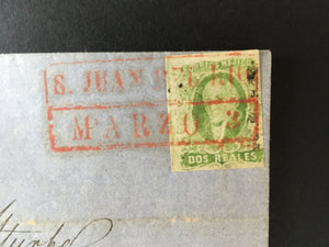 Mexico 1856 Dos Reales Yellow Green on 1858 Entire, Cancelled By San Juan Del Rio Handstamp