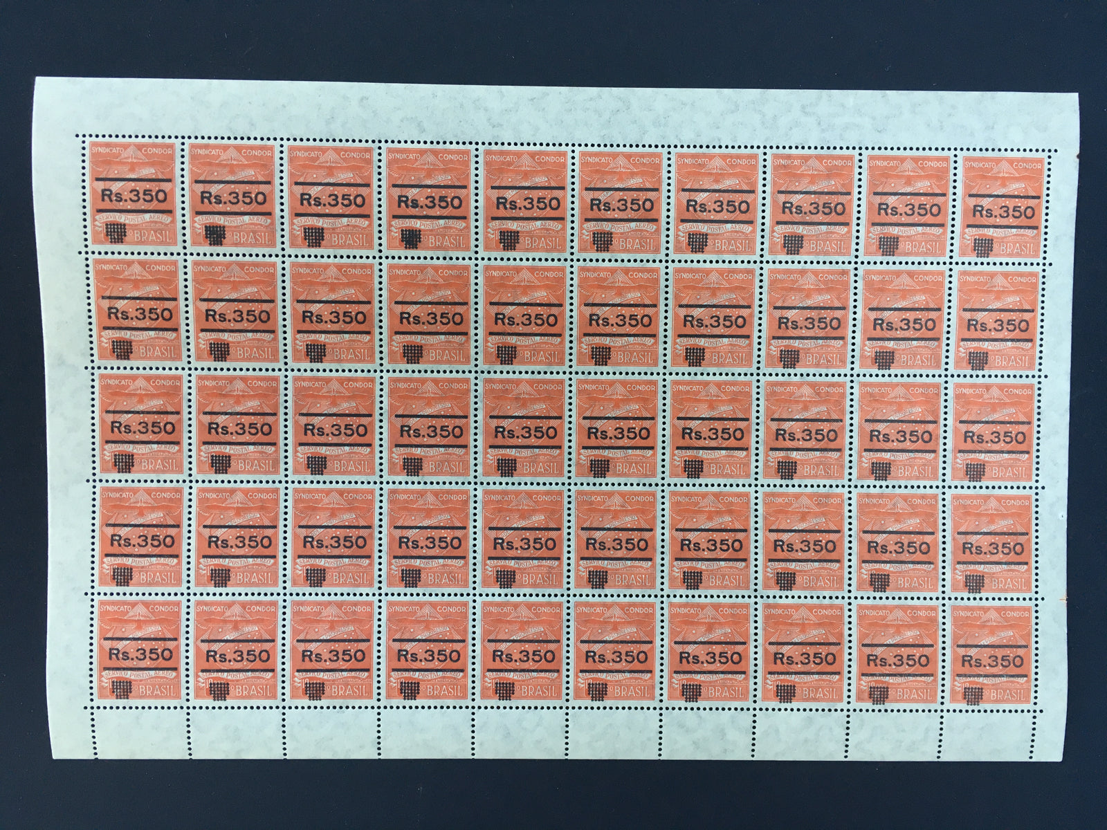 Brazil 1930 350r on 10000r Syndicato Condor Airmail Complete Pane x 50 MNH. Scott 1CL12