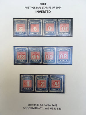 Chile 1924 Postage Due Complete Set Inverted. Scott J48-J58
