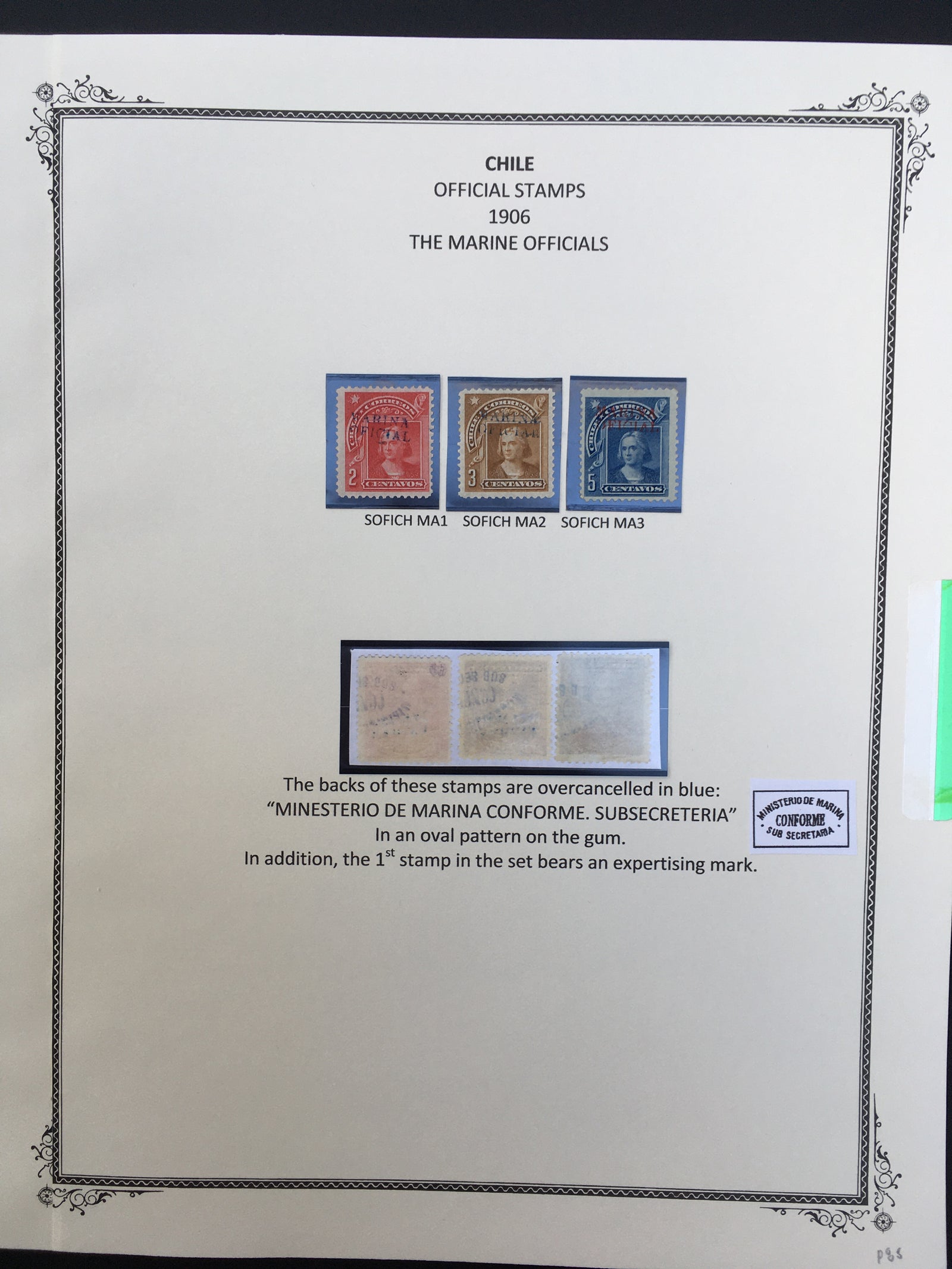 Chile 1906 Marine Officials Complete Set LM Mint. Scott O1A-O1C