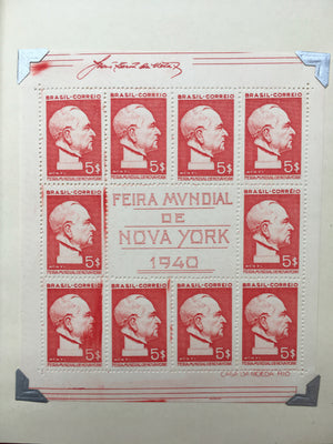Brazil 1940 World's Fair Complete Set of Three Sheets MNH in 1947 UPU Congress Delegation Booklet