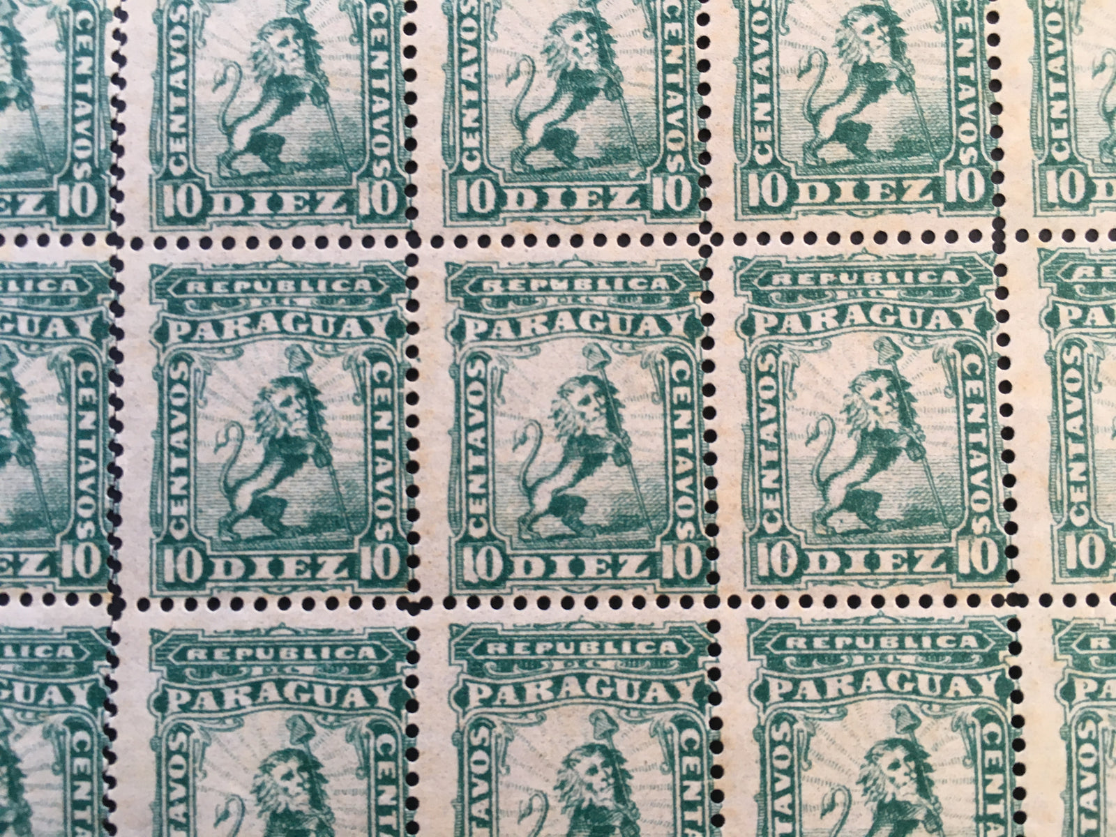 Paraguay 1879-81 10c Blue Green Reprint Complete Sheet MNH. Scott 13 var