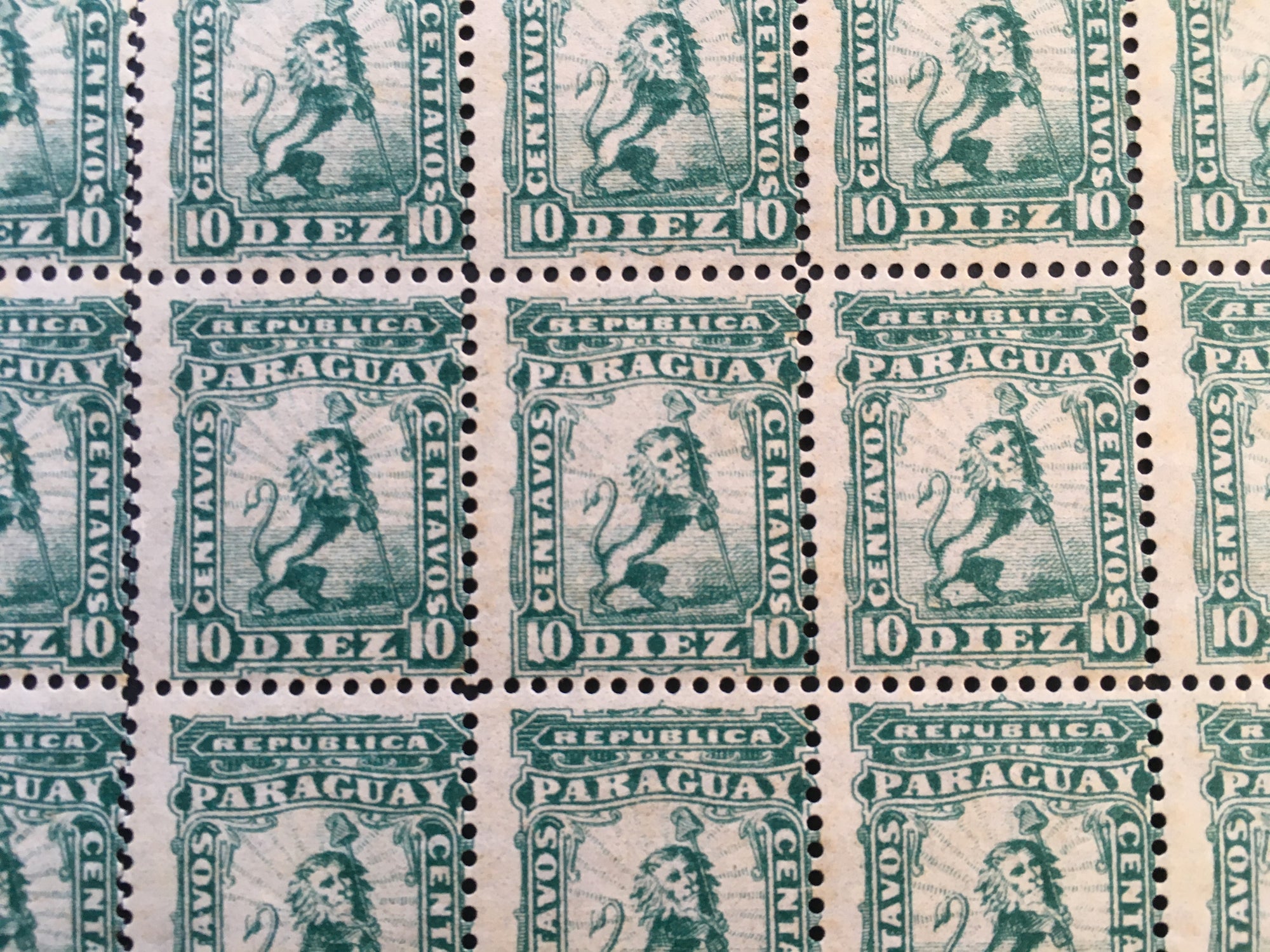 Paraguay 1879-81 10c Blue Green Reprint Complete Sheet MNH. Scott 13 var