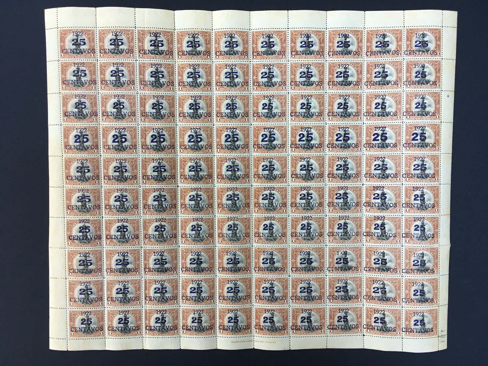 Guatemala 1922 25c on 1p Complete Sheet MNH. Scott 193