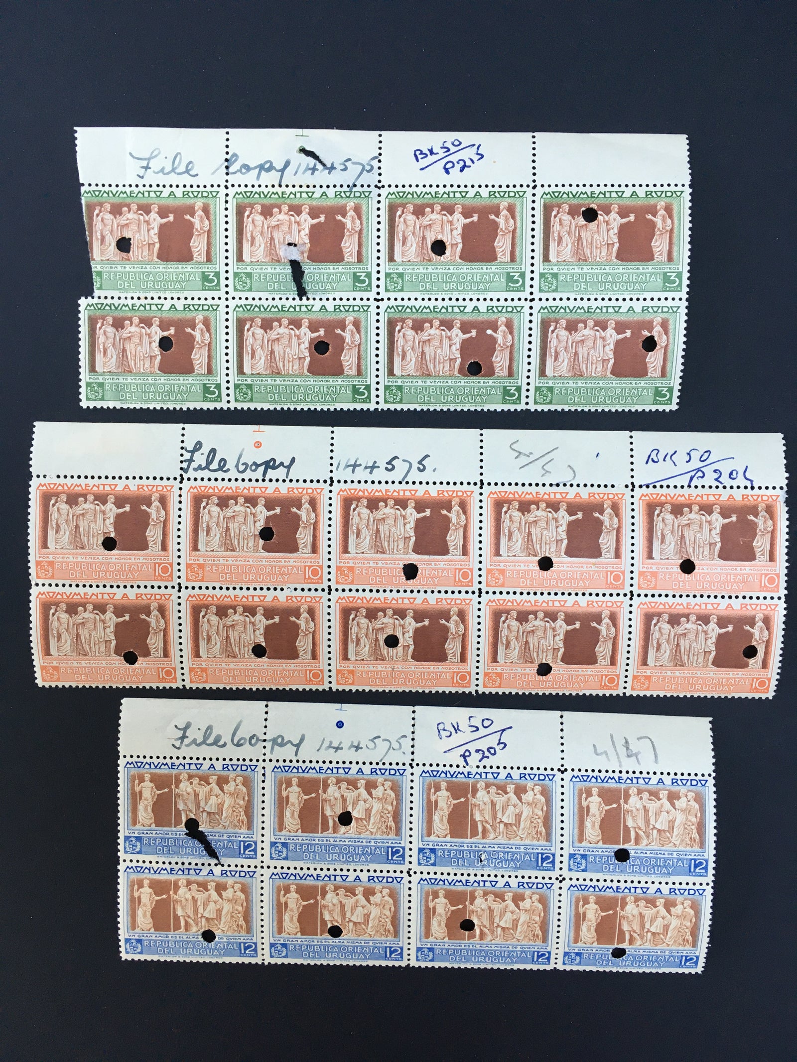 Uruguay 1948 Rodo Monument Waterlow File Copy Blocks MNH. Scott 558-563 var